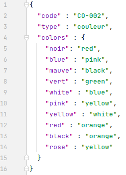 exemple de code JSON pour une carte du défi couleur