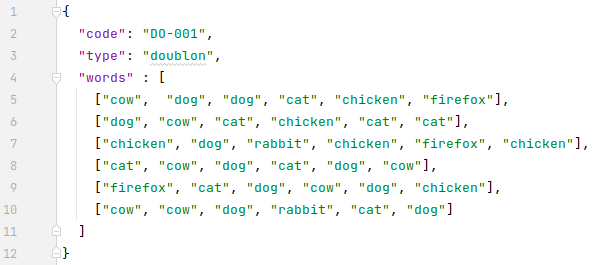 exemple de code JSON pour une carte du défi doublon