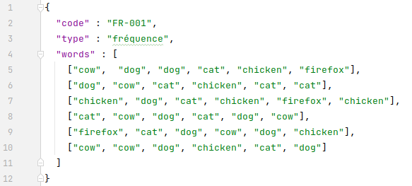 exemple de code JSON pour une carte du défi frequence