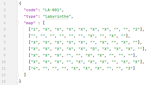 exemple de code JSON pour une carte du défi labyrinthe