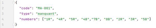 exemple de code JSON pour une carte du défi manquant