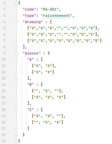 exemple de code JSON pour une carte du défi raisonnement