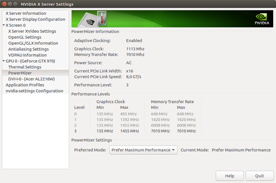 nvidia-settings PowerMizer